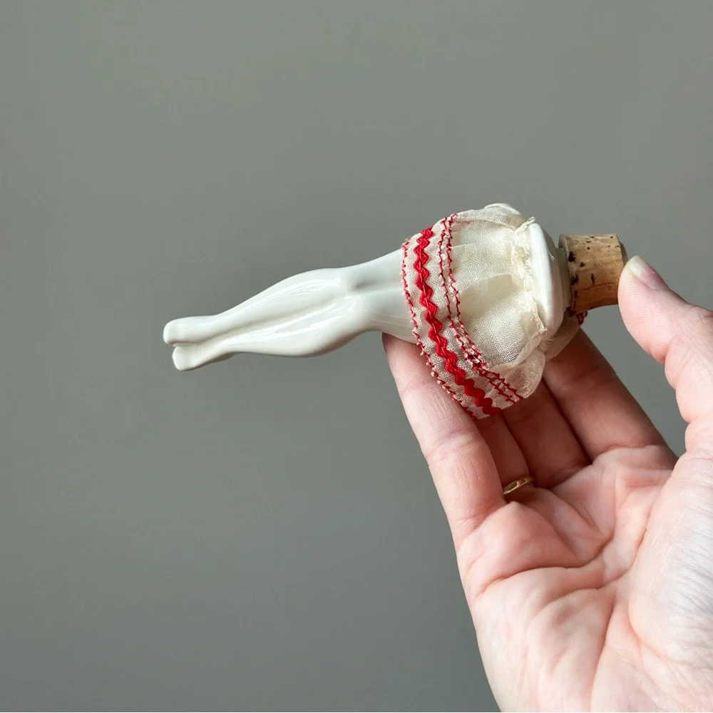 Antique Porcelain Leg Bottle Stopper Ladies’ Legs 1940s Pinup Cork MCM Rare